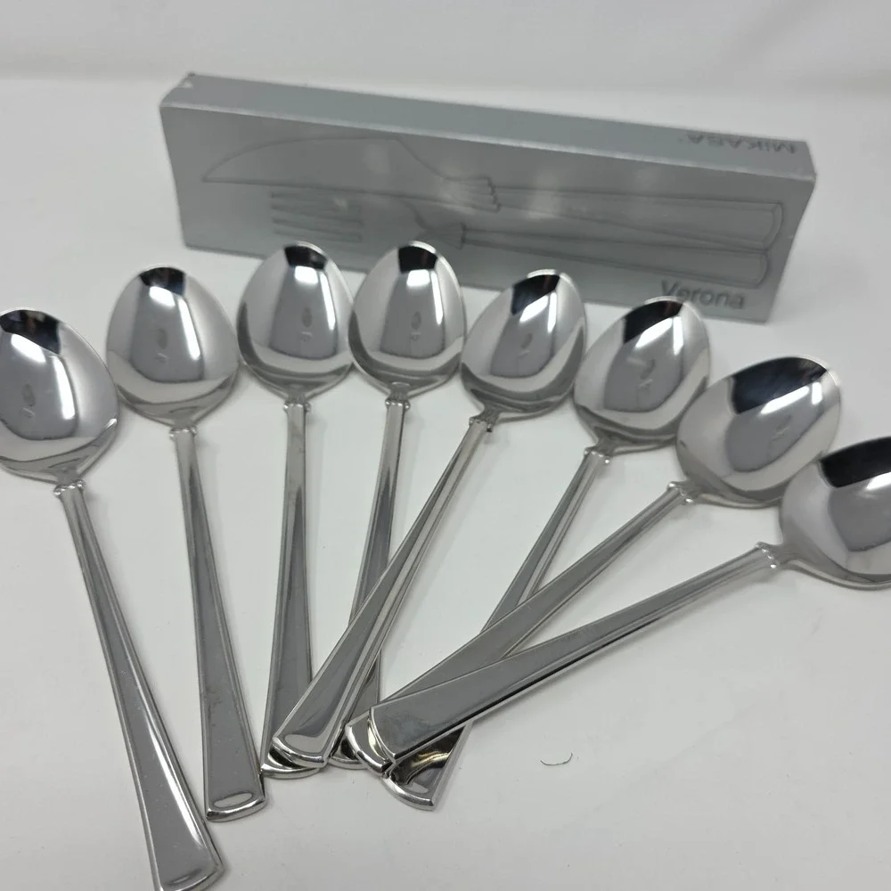 Mikasa‎ Verona UA401 Soup Spoon Stainless Steel Glossy Flatware Lot Of 8